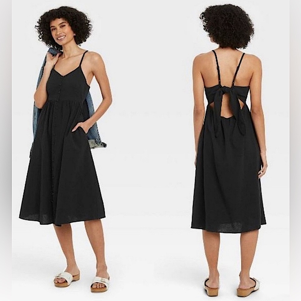 Universal Thread A-Line Sleeveless Tie-Back Black Sundress-sz med